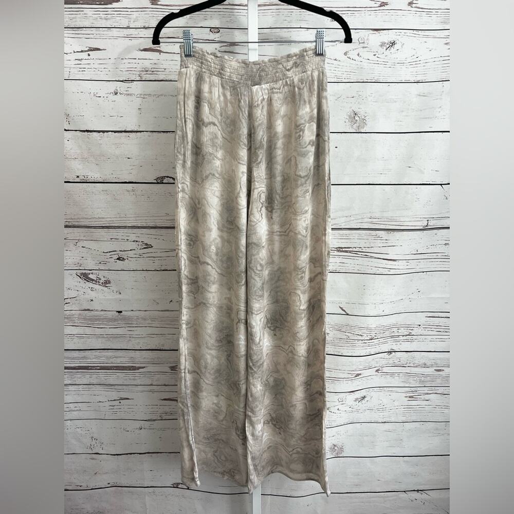 Forever 21 Tan Marble Patterned Wide-Leg Rayon Pants Size Large